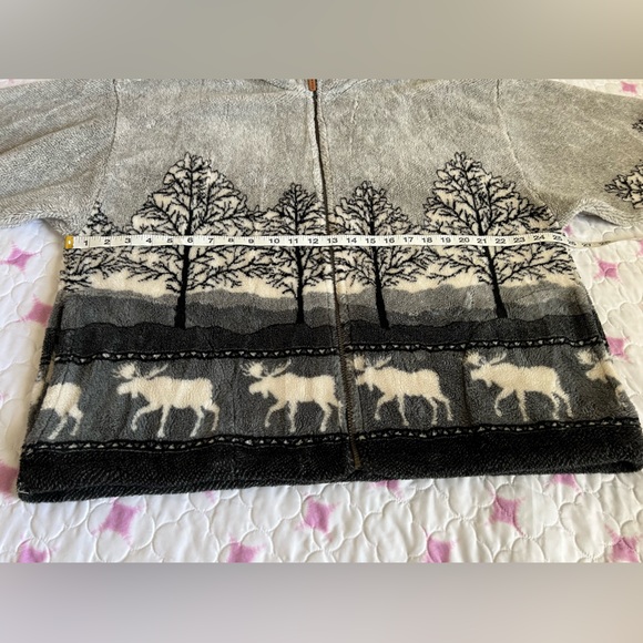 VTG Outback Trading Co. Gray/Black Fleece Zip-Up Jacket Moose & Trees Design XL - Picture 7 of 15